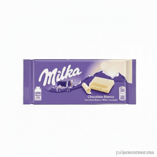 Milka Chocolat Blanc Onctueux au Lait des Alpes - 100g | ميلكا شوكولاتة بيضاء ناعمة بحليب جبال الألب - 100 غرام